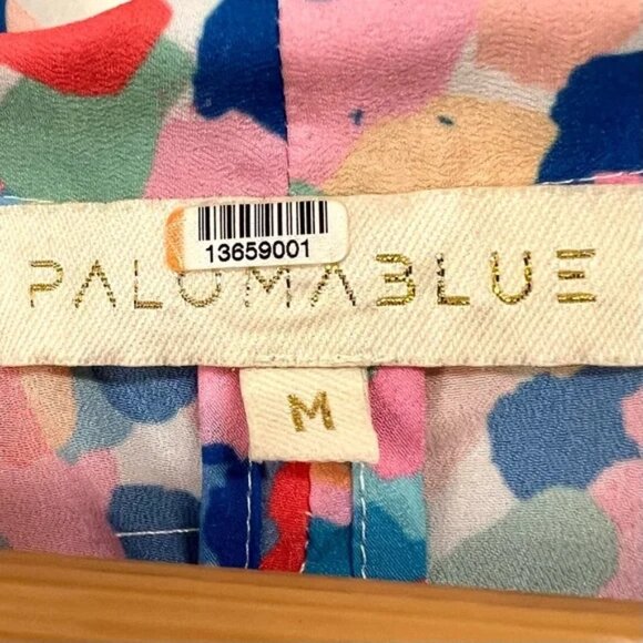 Paloma Blue Bronte Crepe de chine Tie Waist deep V Midi Dress Confetti print M - Picture 5 of 9